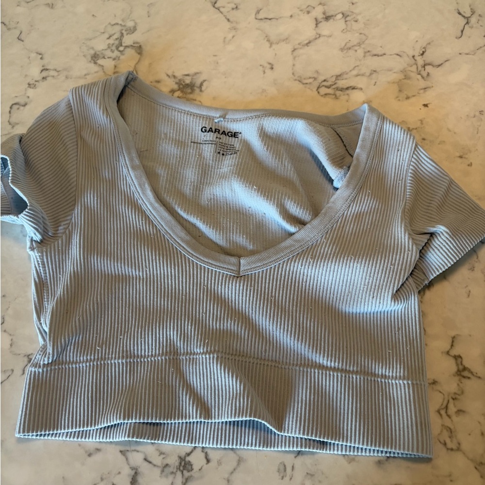 Garage Sky Blue Ribbed Crop Top